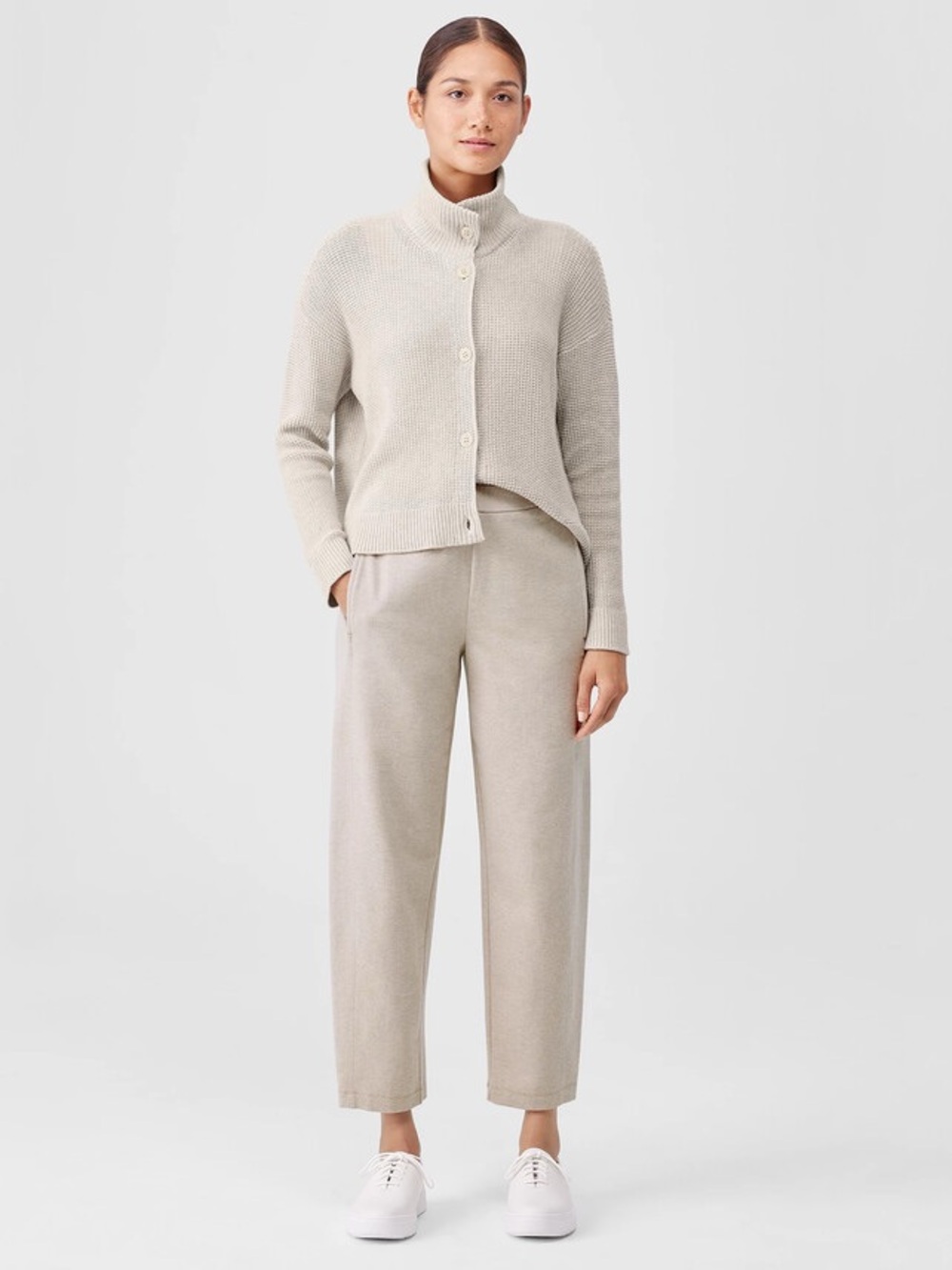 Eileen Fisher Organic Cotton Melange Crepe Lantern Pant XL Tan Minimal Lagenlook - Picture 2 of 12